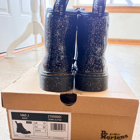 Dr. Martens Black Glitter Kids Boots - Picture 4 of 10